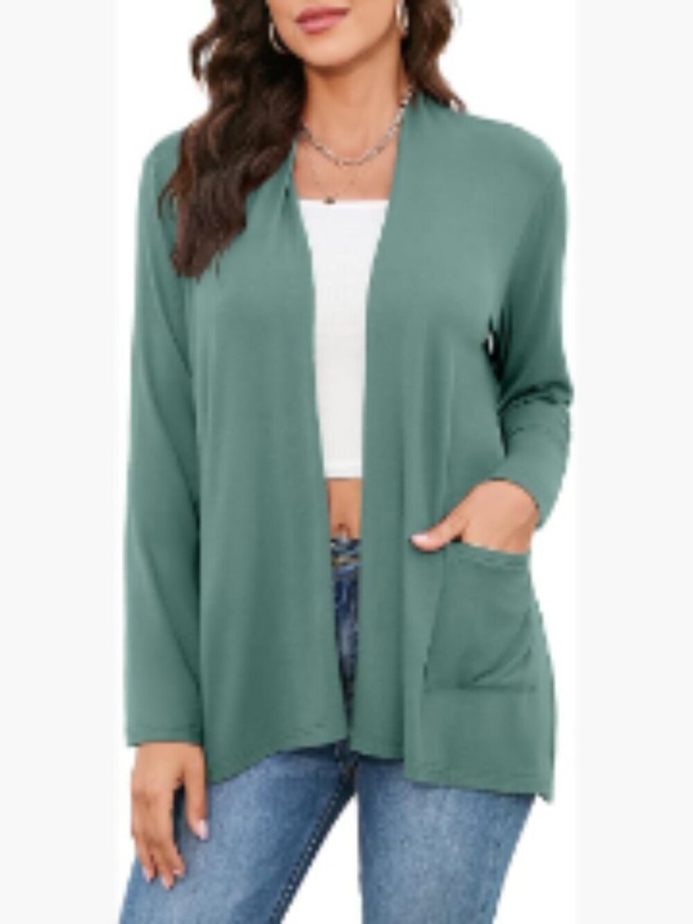 Lightweight Open Front Knit Cardigan with Pockets, Soft Cozy Long Sleeve Drape